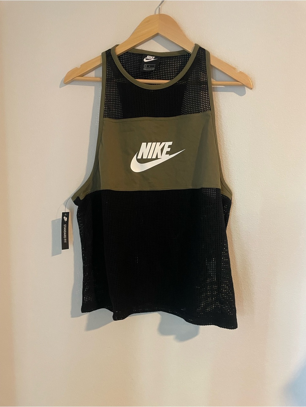 Nike Black and Olive Green Mesh Tank Top